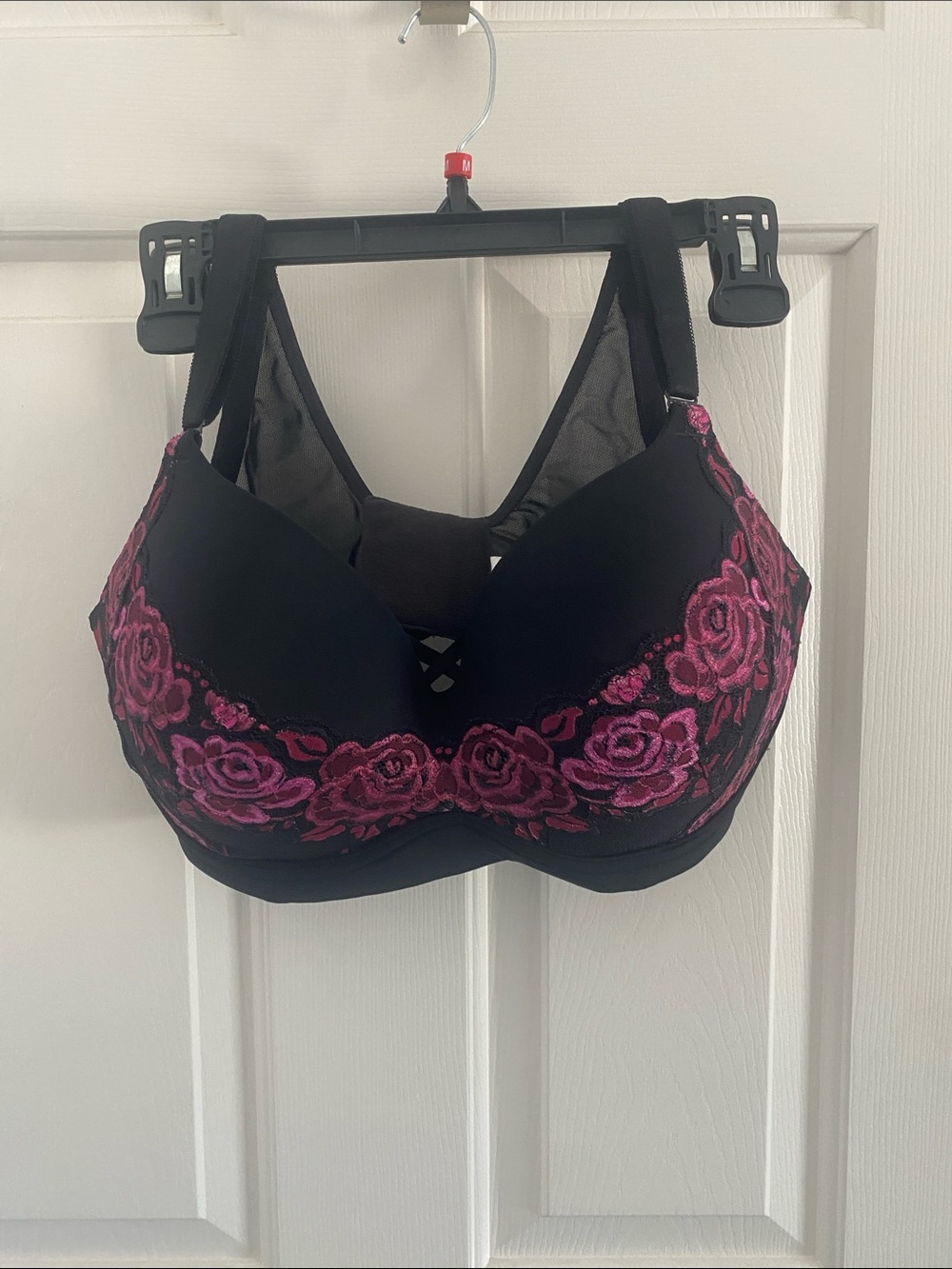 Torrid Black Bra with Pink Rose Embroidery - Women’s Support Bra